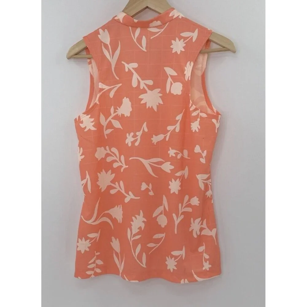 Nike Dri FIT Women’s Golf Polo Victory Mock Neck‎ Sleeveless Orange Floral Sz M